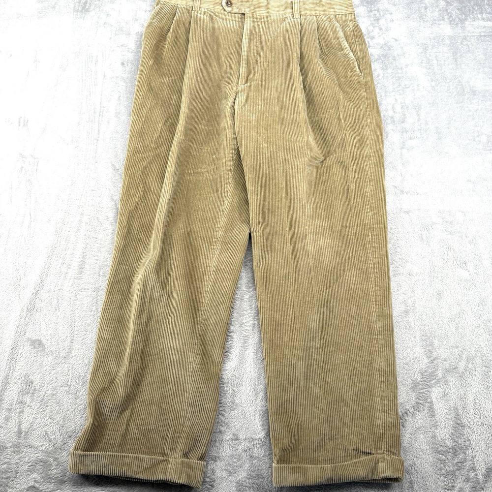 Joseph & Feiss Mens Corduroy Pants  36 x 30(28.5) Beige Pleated Cuffed‎